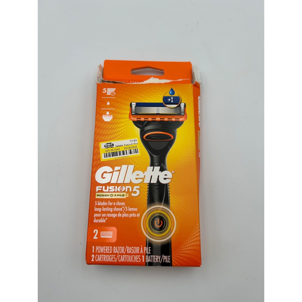 Gillette Fusion5 Power Mens Razor 1 Powered Handle and 2 Cartridges Black Orange
